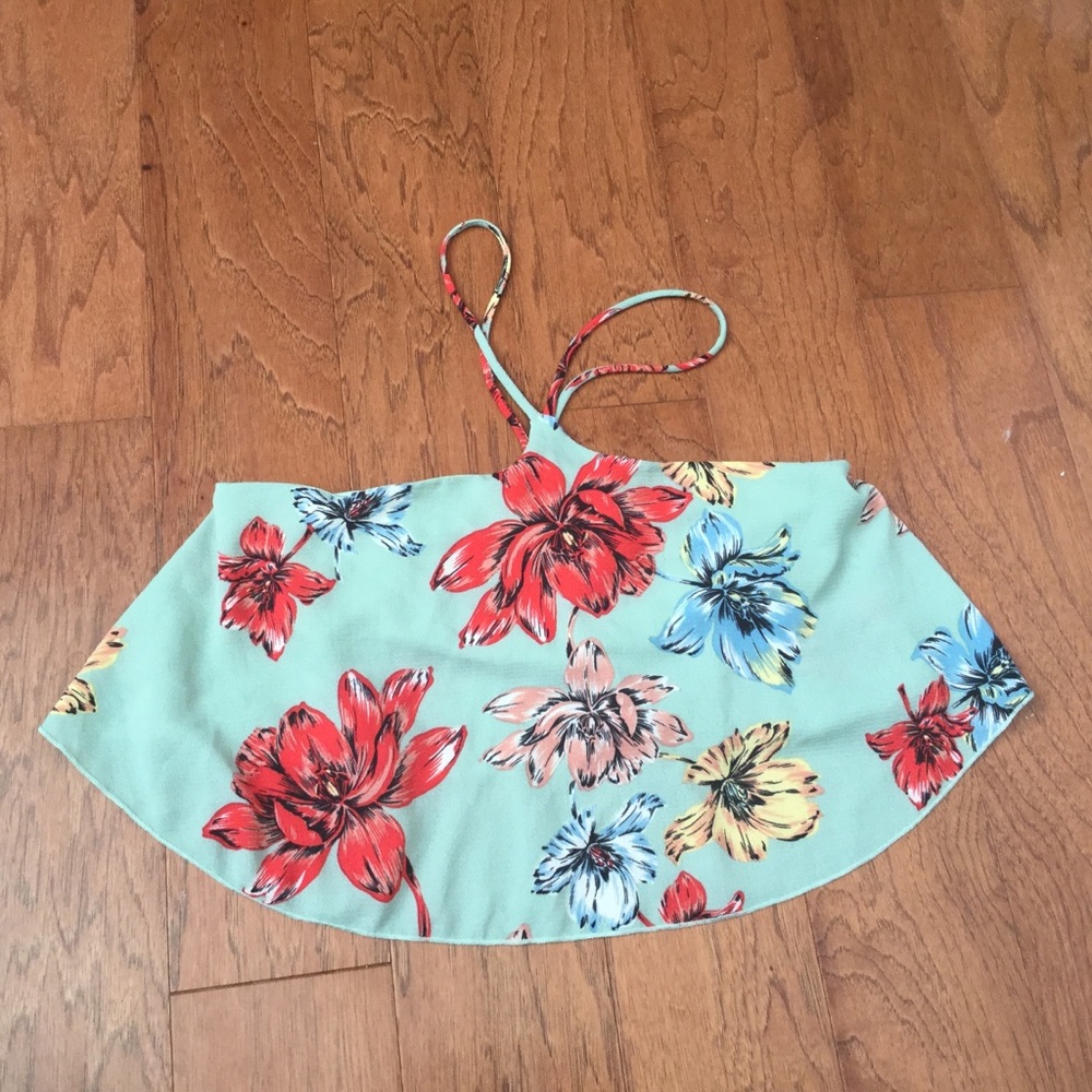 Mikey and Joey Teal Floral Flowy Halter Neck Summery Tank Size S Lightweight